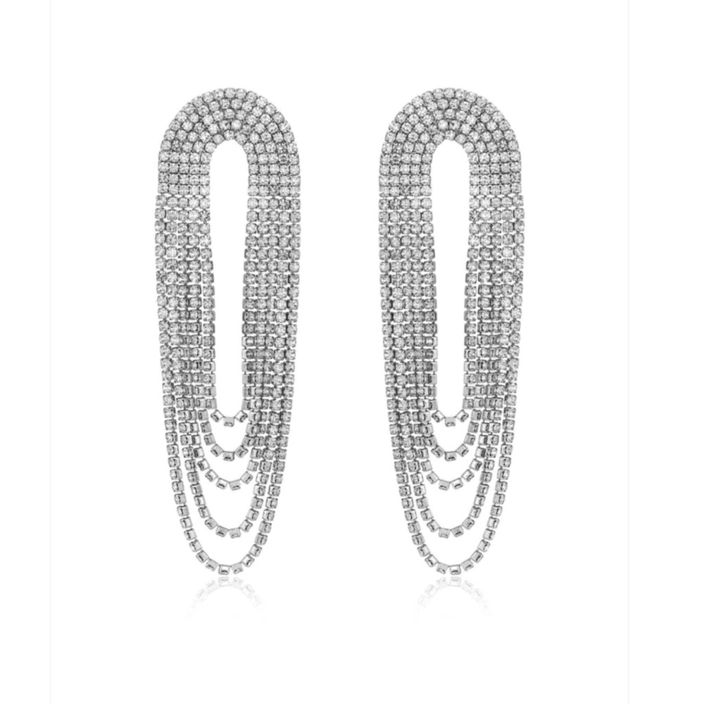 Crystal Drape Earrings Silver